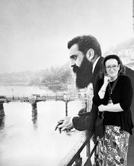 (Deborah in front of a mural of Theodor Herzl, founder of the World Zionist Organization in 1897)